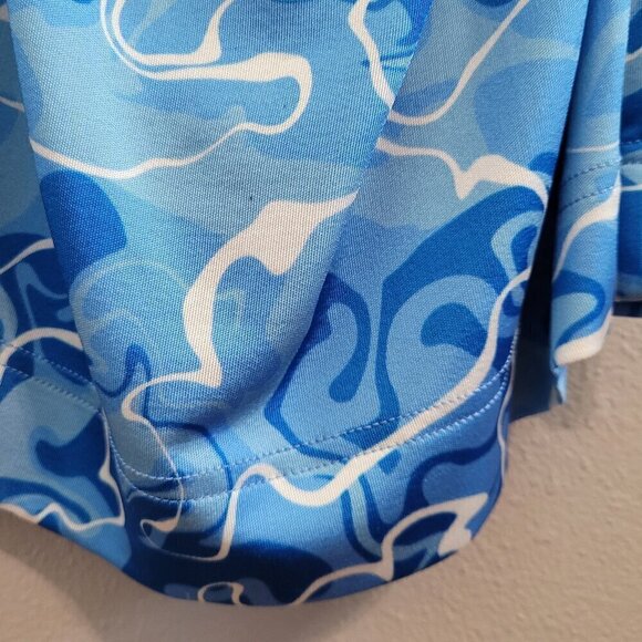 Stretchy Jersey Shirt Midi Dress - Ruched Bodycon Pool Water Print Summer Beach - Picture 15 of 15